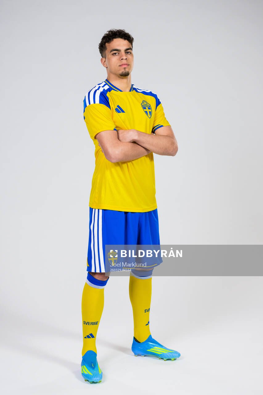 Yasin Ayari of the Swedish national football team poses for