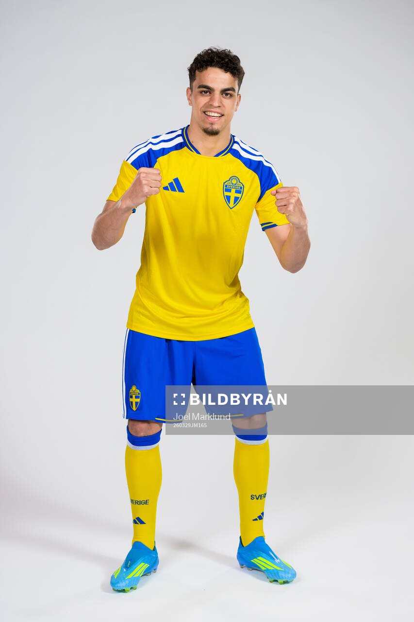 Yasin Ayari of the Swedish national football team poses for