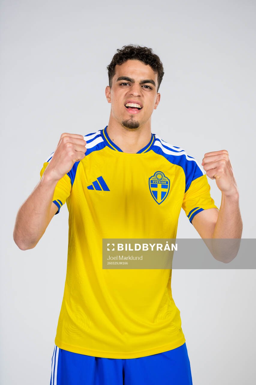 Yasin Ayari of the Swedish national football team poses for