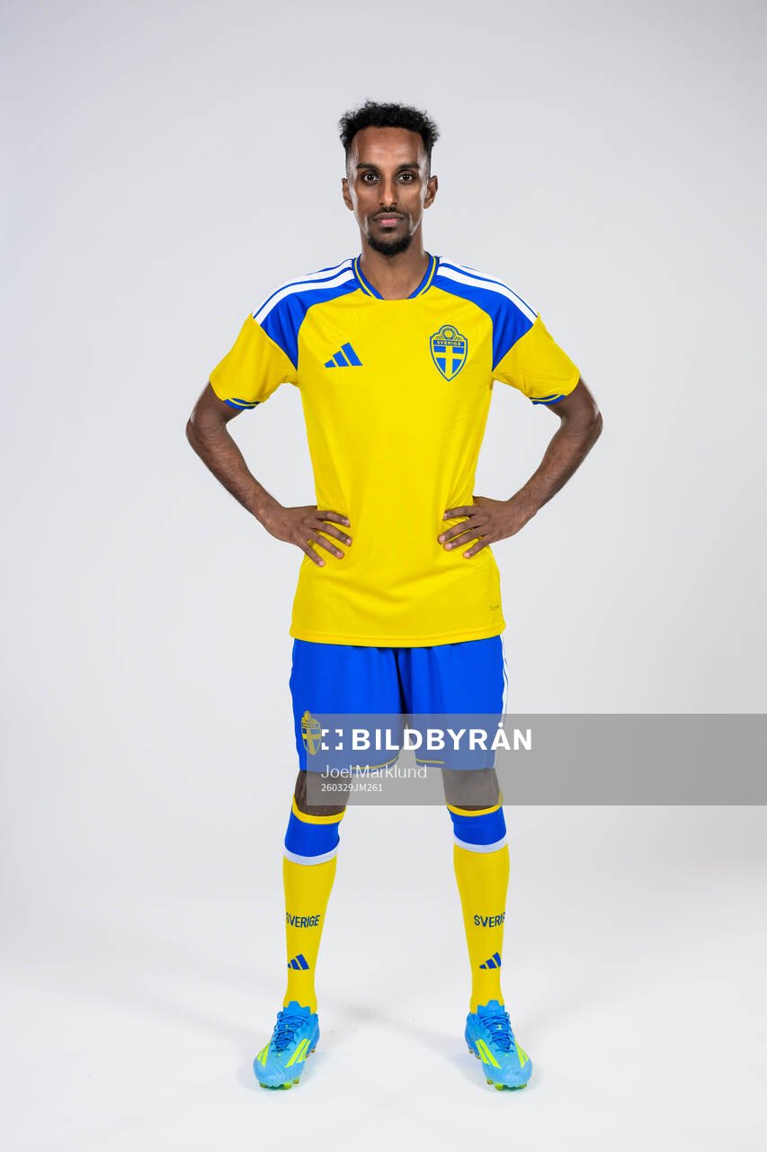 Taha Abdi Ali of the Swedish national football team poses