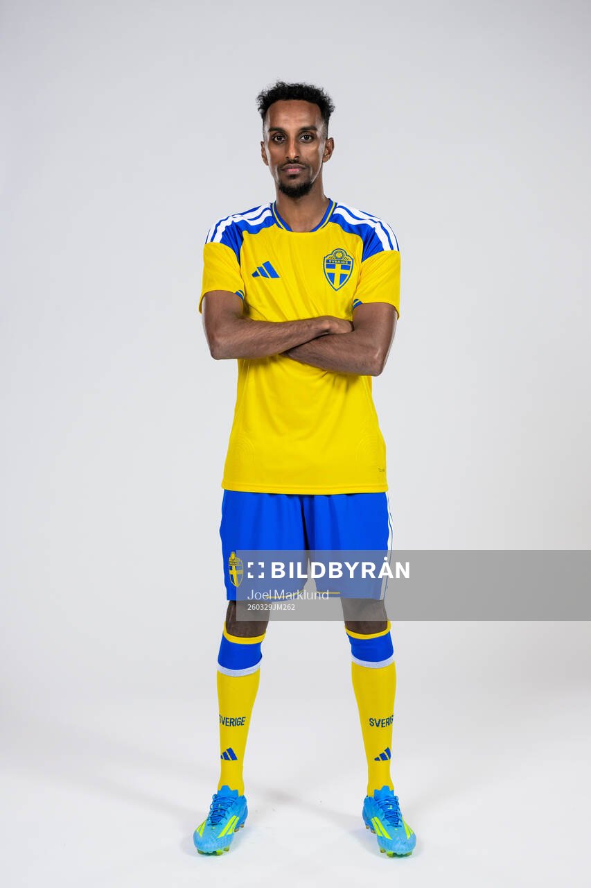 Taha Abdi Ali of the Swedish national football team poses
