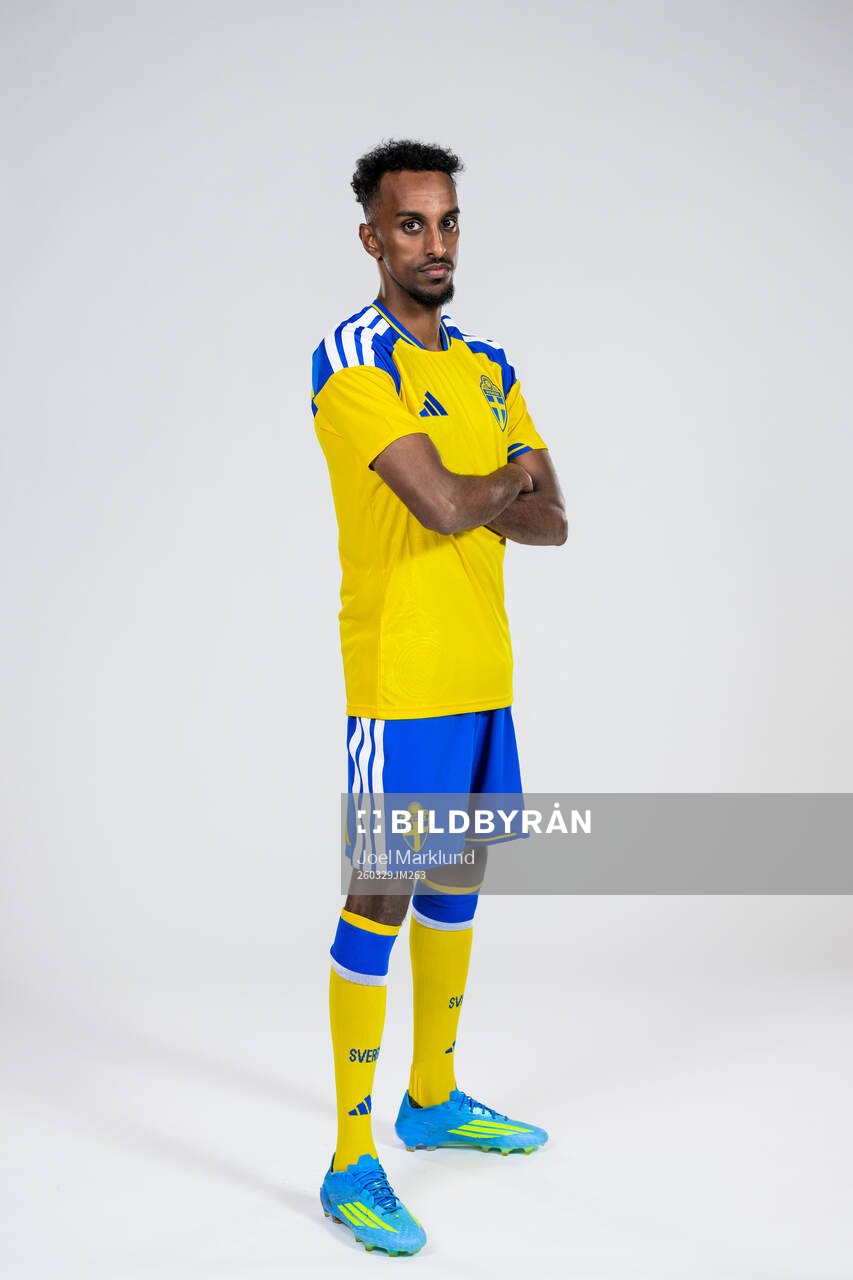 Taha Abdi Ali of the Swedish national football team poses