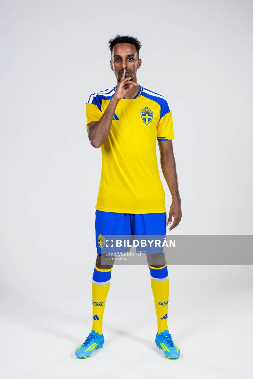 Taha Abdi Ali of the Swedish national football team poses