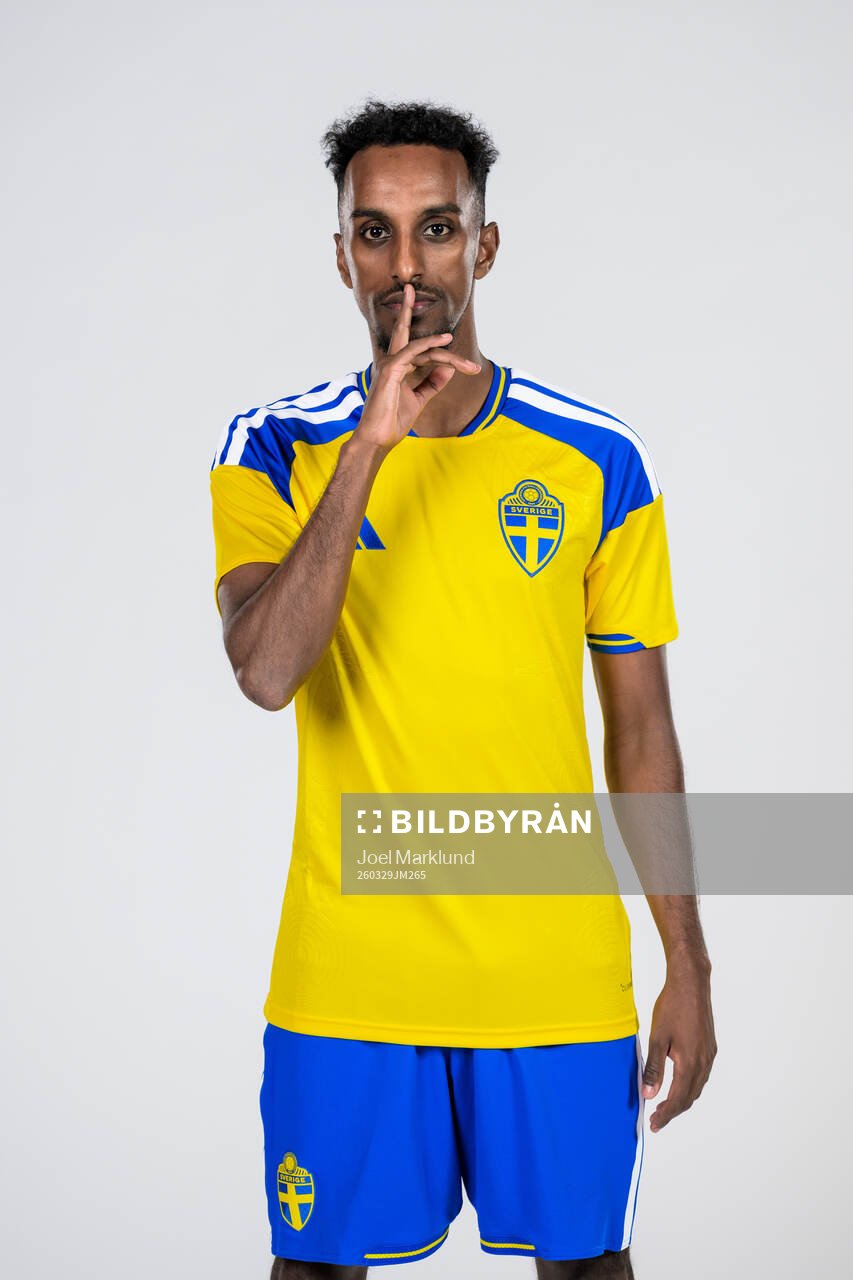 Taha Abdi Ali of the Swedish national football team poses