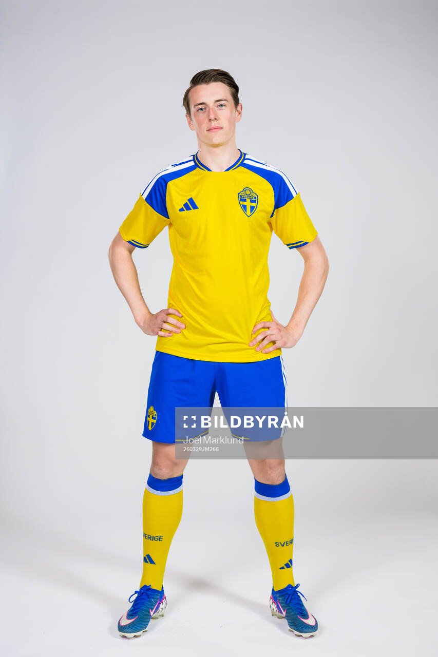 Elliot Stroud of the Swedish national football team poses