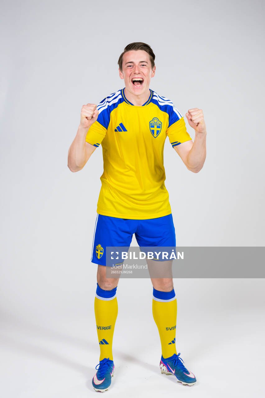 Elliot Stroud of the Swedish national football team poses