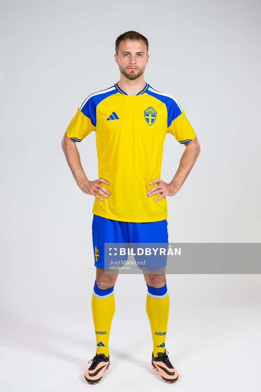 Gustav Lundgren of the Swedish national football team poses