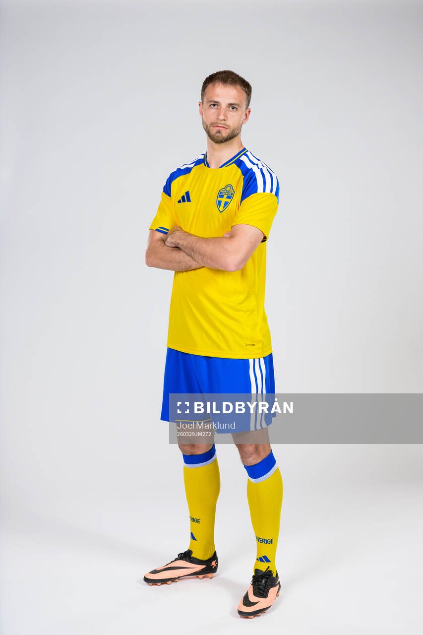 Gustav Lundgren of the Swedish national football team poses