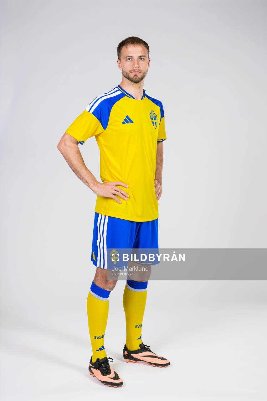 Gustav Lundgren of the Swedish national football team poses