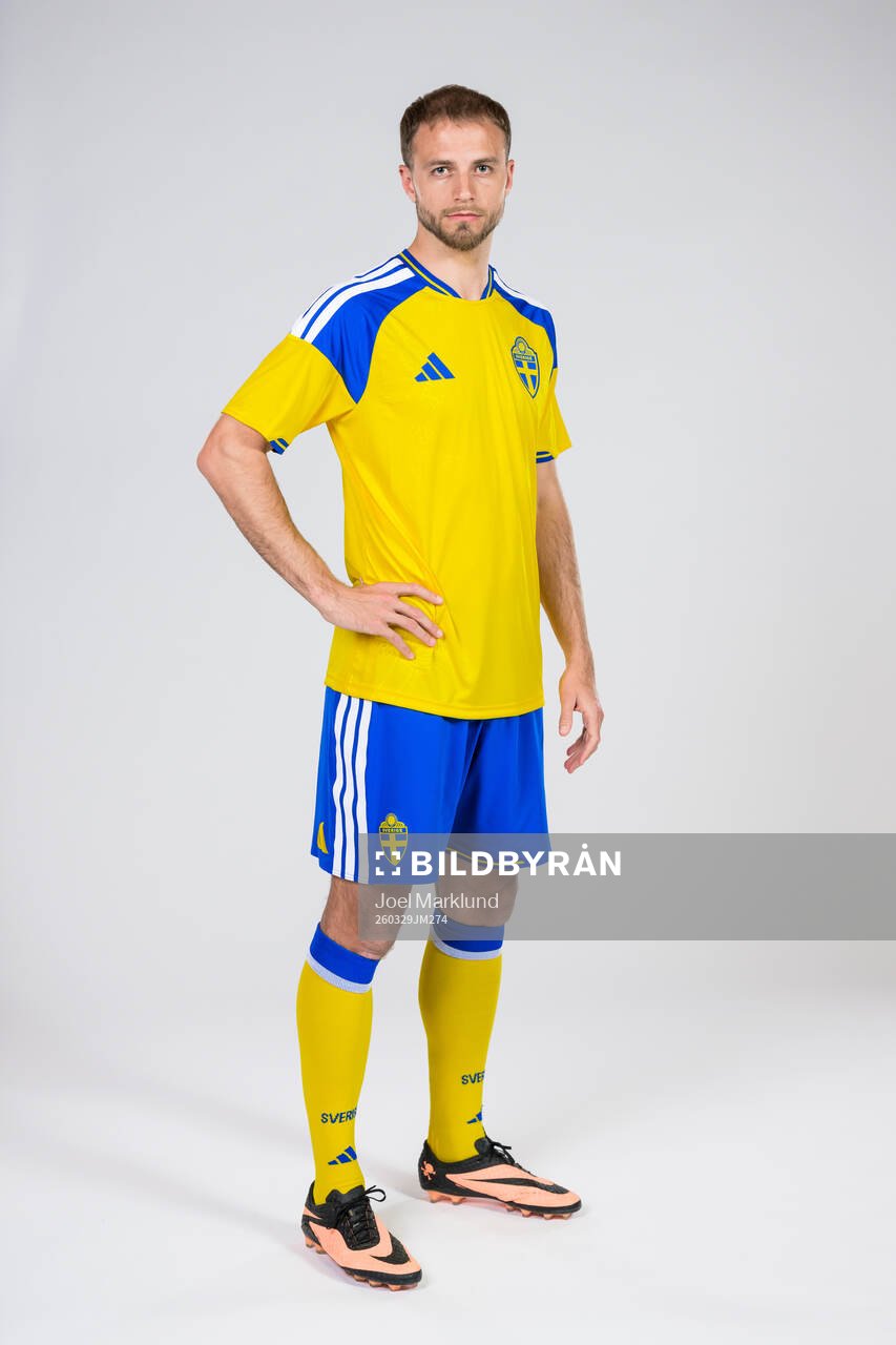 Gustav Lundgren of the Swedish national football team poses