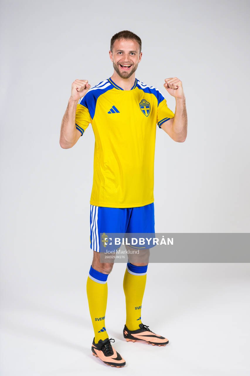 Gustav Lundgren of the Swedish national football team poses