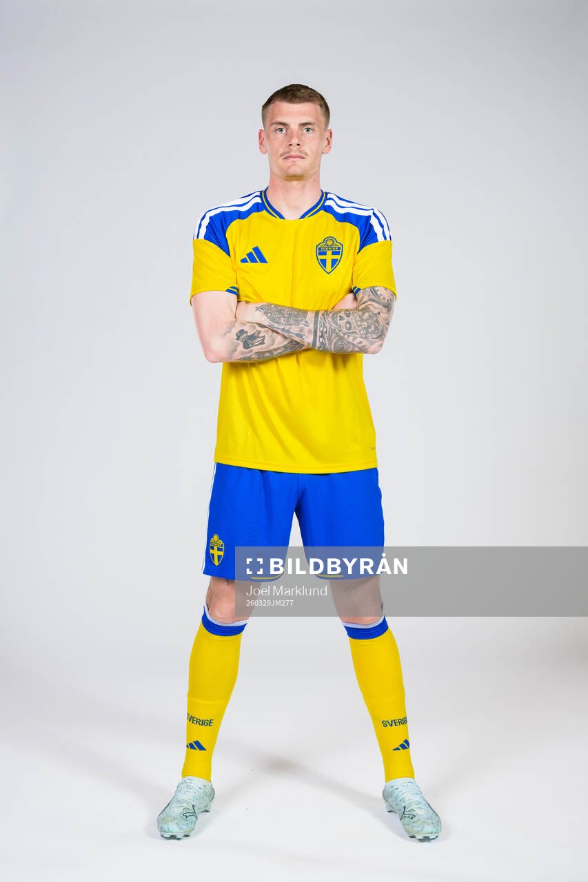 Eric Smith of the Swedish national football team poses for