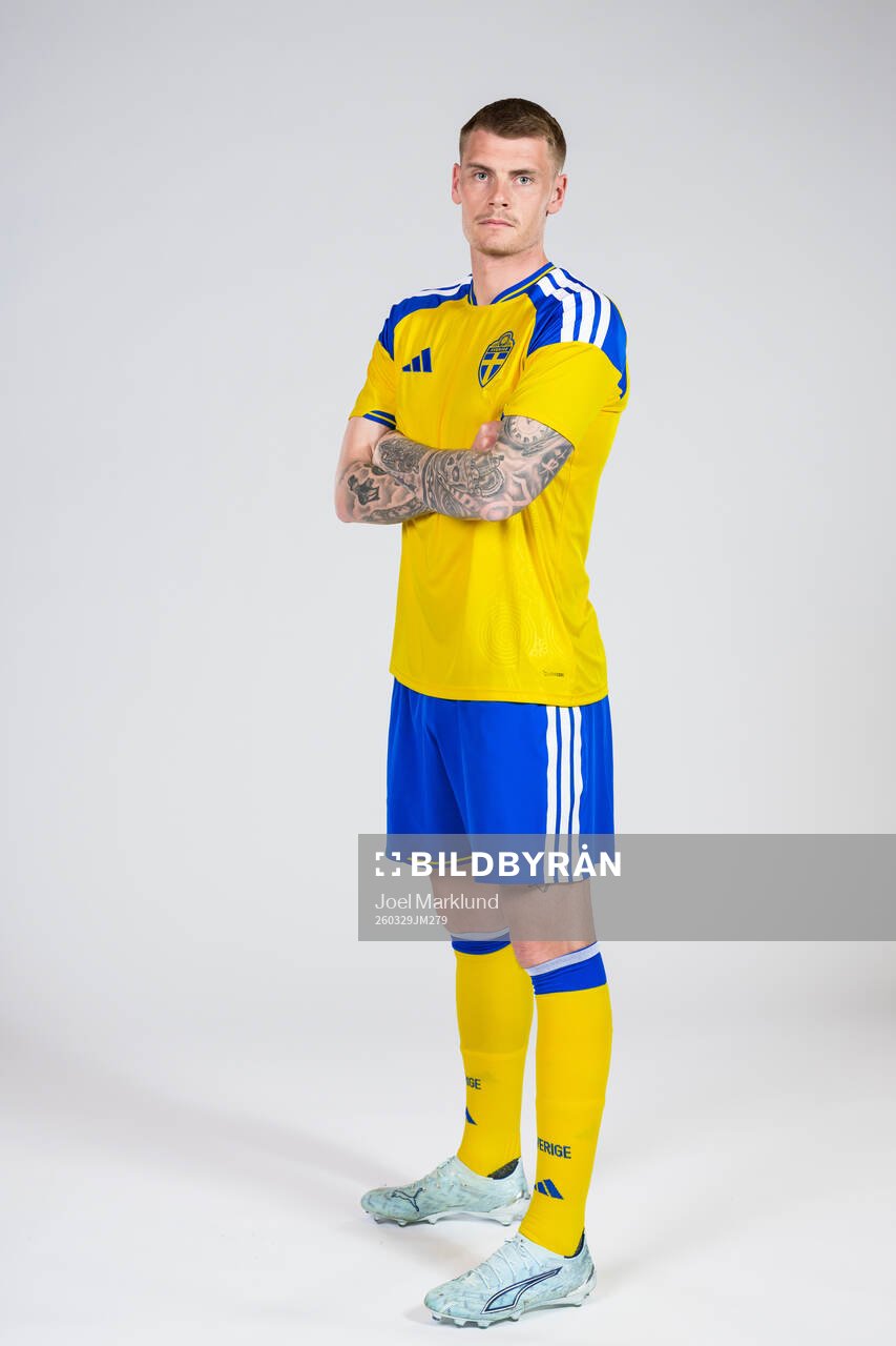 Eric Smith of the Swedish national football team poses for