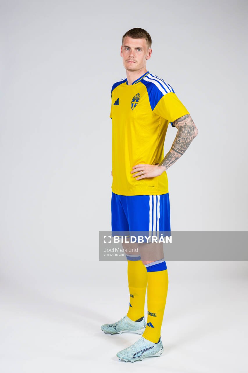 Eric Smith of the Swedish national football team poses for