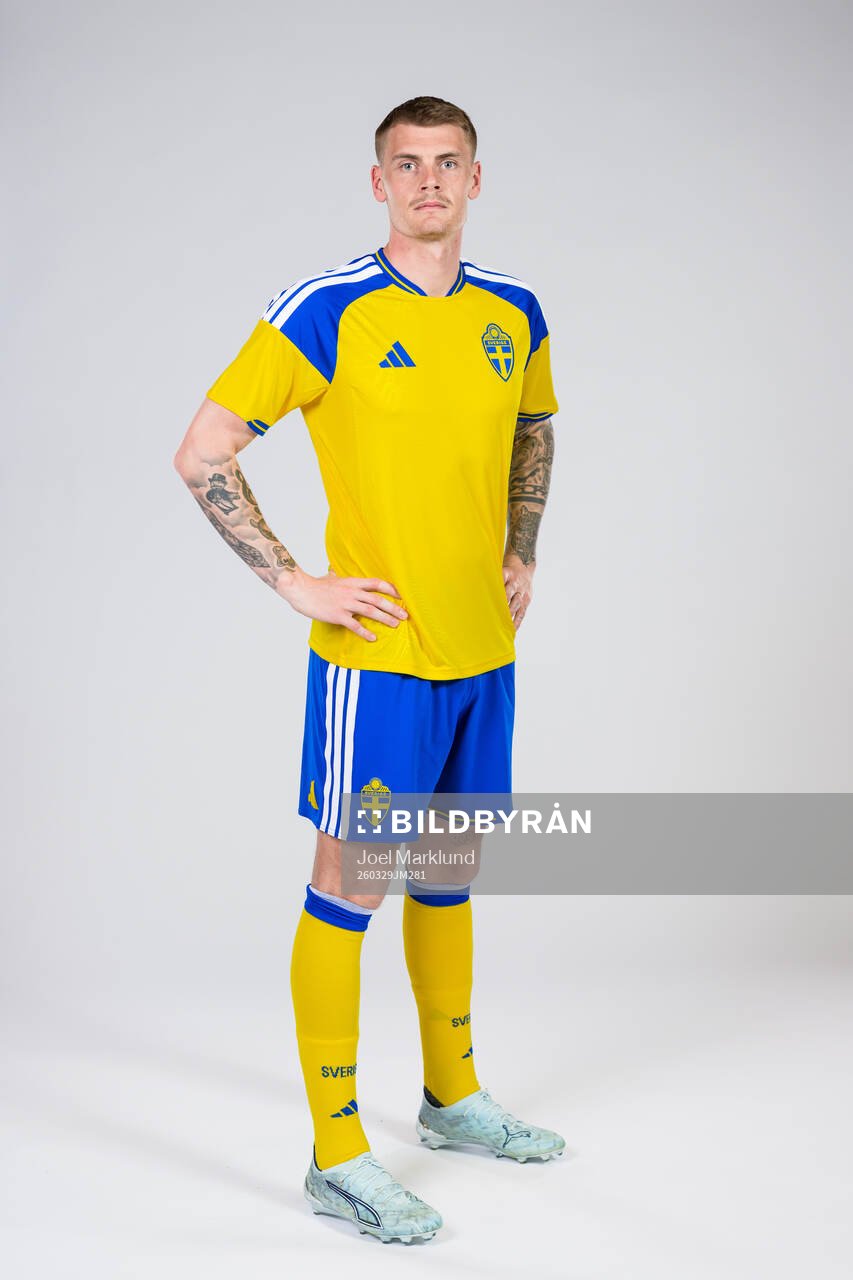 Eric Smith of the Swedish national football team poses for