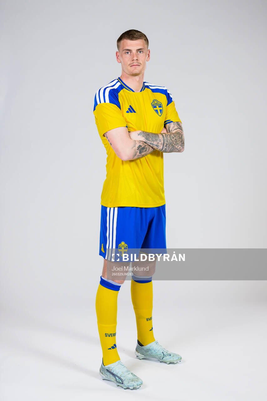 Eric Smith of the Swedish national football team poses for