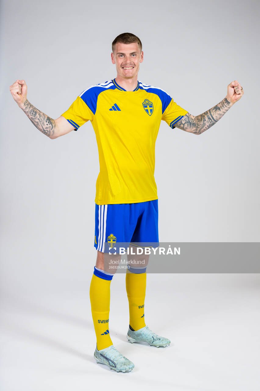 Eric Smith of the Swedish national football team poses for