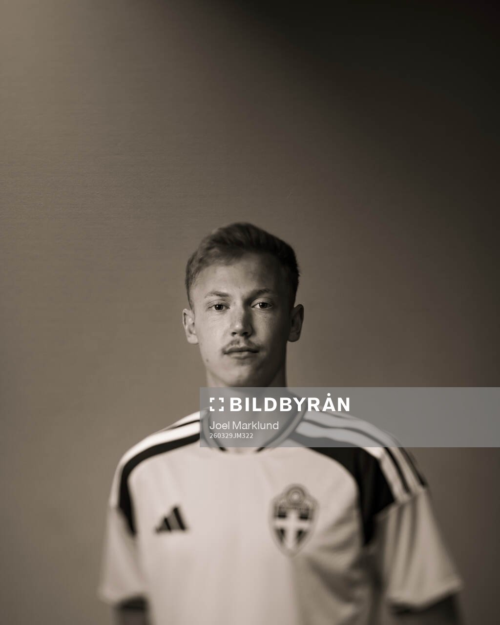 Hugo Larsson of the Swedish national football team poses