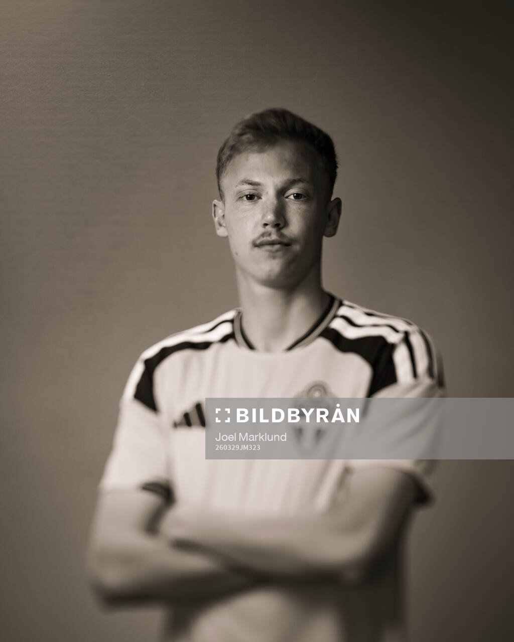 Hugo Larsson of the Swedish national football team poses
