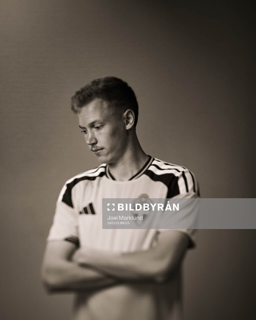 Hugo Larsson of the Swedish national football team poses