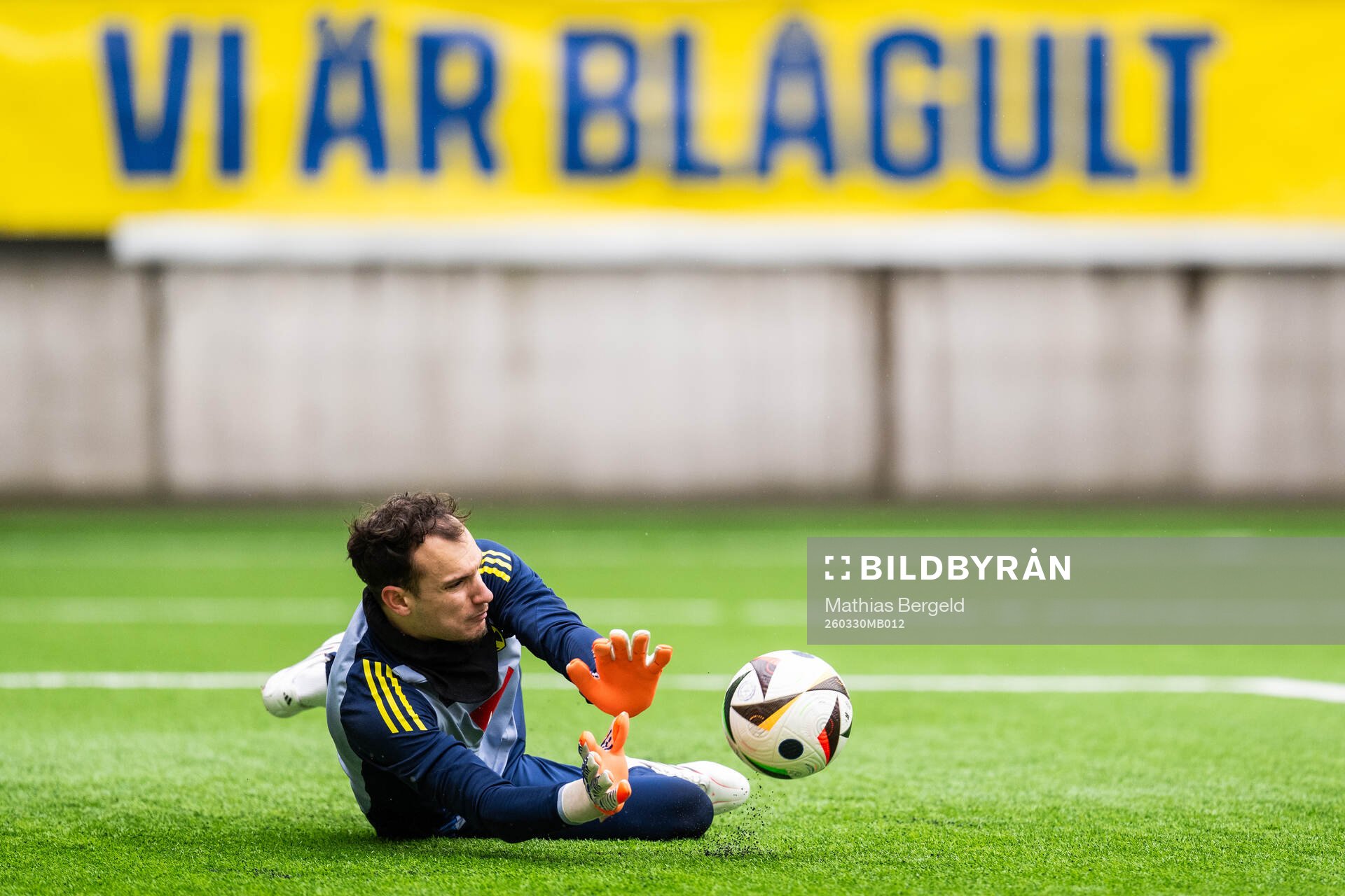 Goalkeeper Elis Bishesari of the Swedish under-21 national