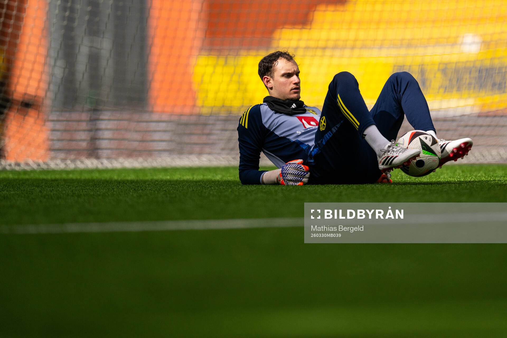 Goalkeeper Elis Bishesari of the Swedish under-21 national