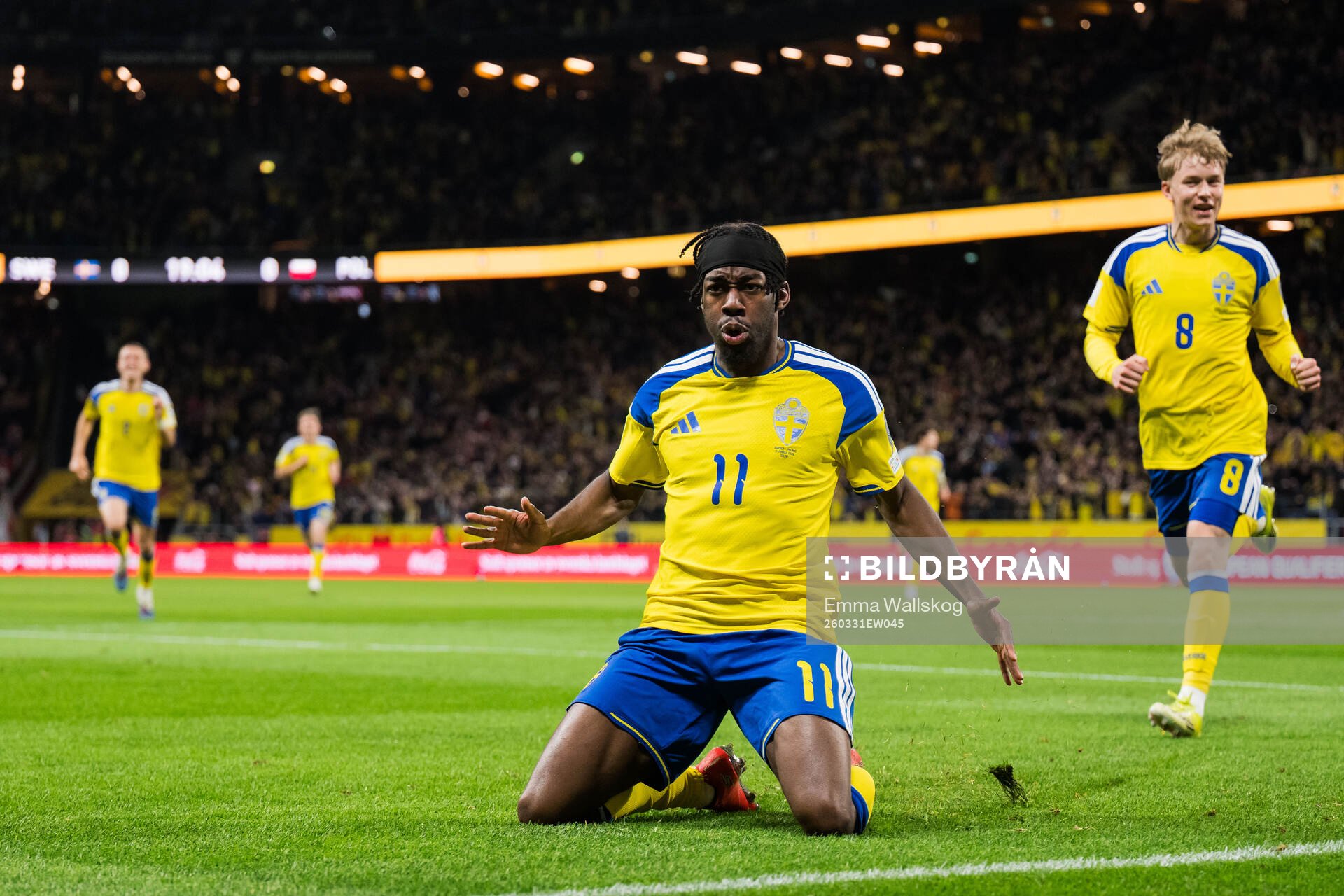 Anthony Elanga of Sweden celebrates the 1-0 goal
