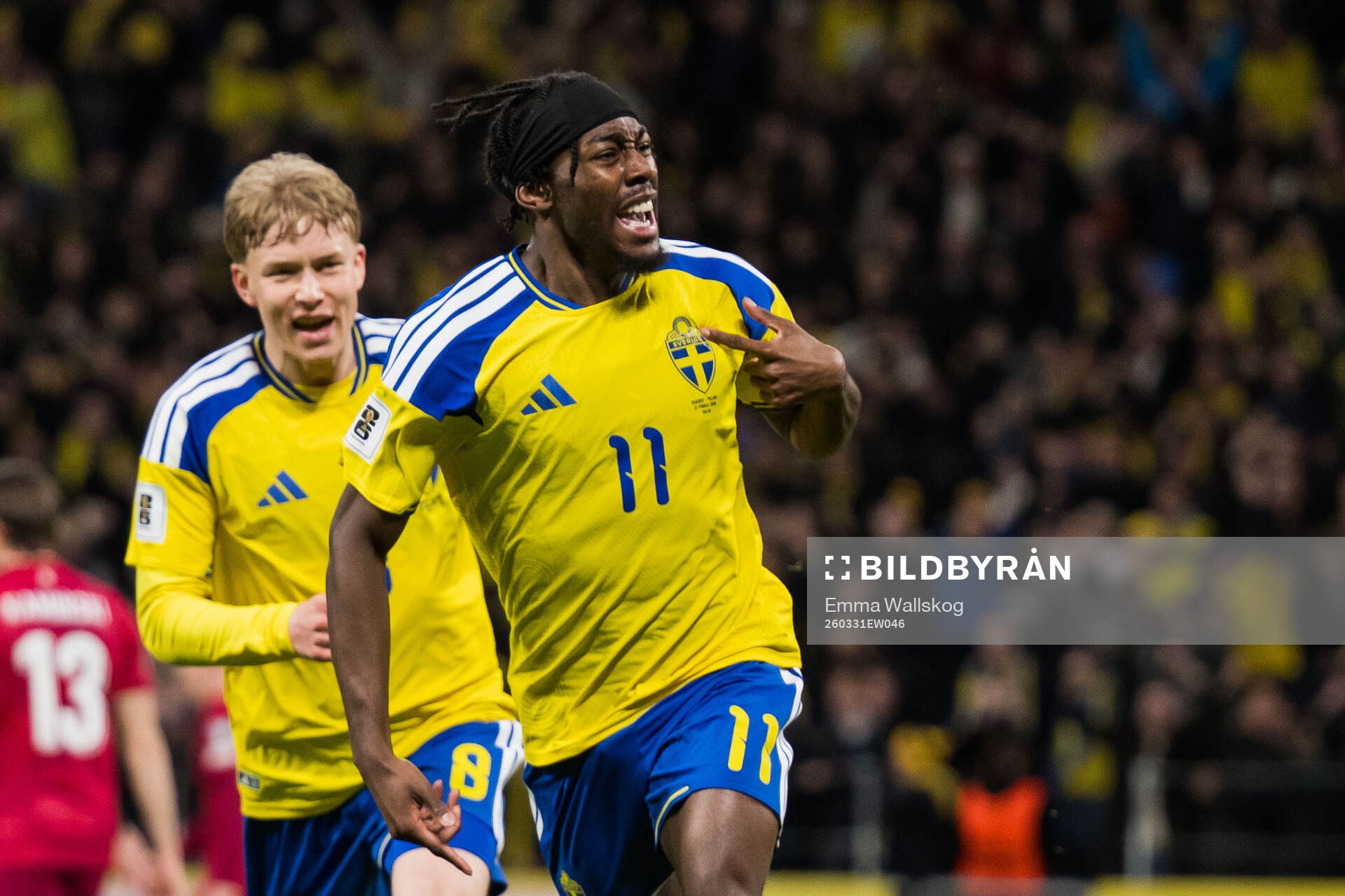 Anthony Elanga of Sweden celebrates the 1-0 goal