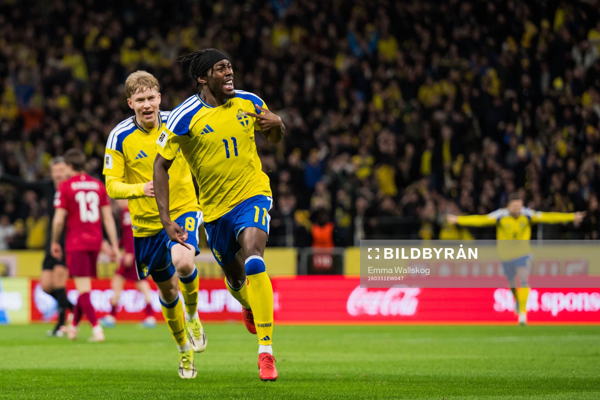 Anthony Elanga of Sweden celebrates the 1-0 goal