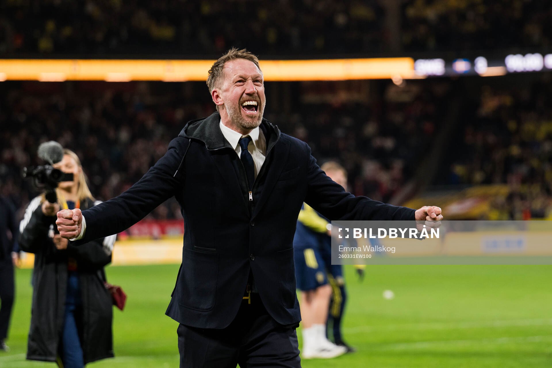 Head coach Graham Potter of Sweden celebrates