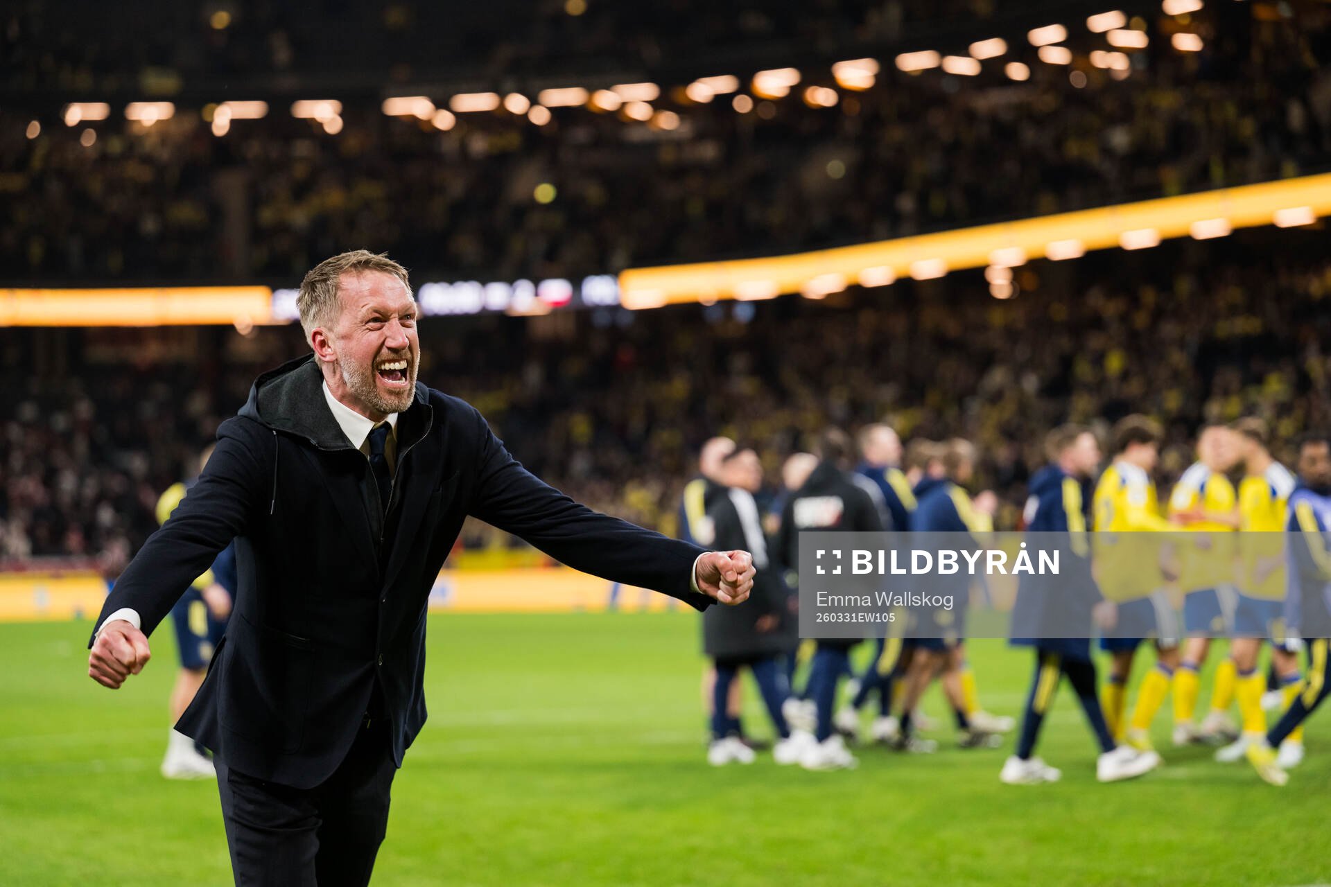 Head coach Graham Potter of Sweden celebrates