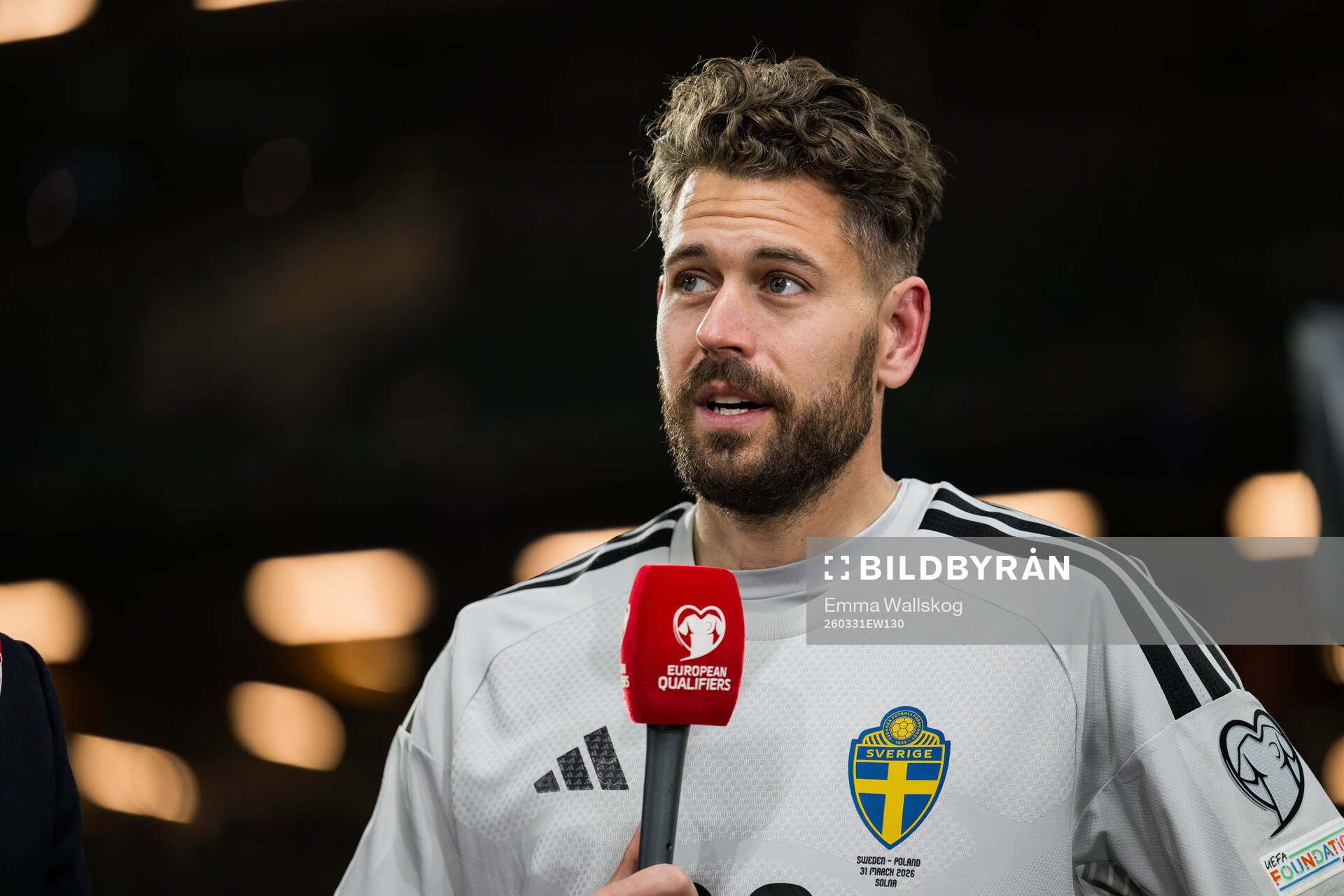 Goalkeeper Kristoffer Nordfeldt of Sweden is being