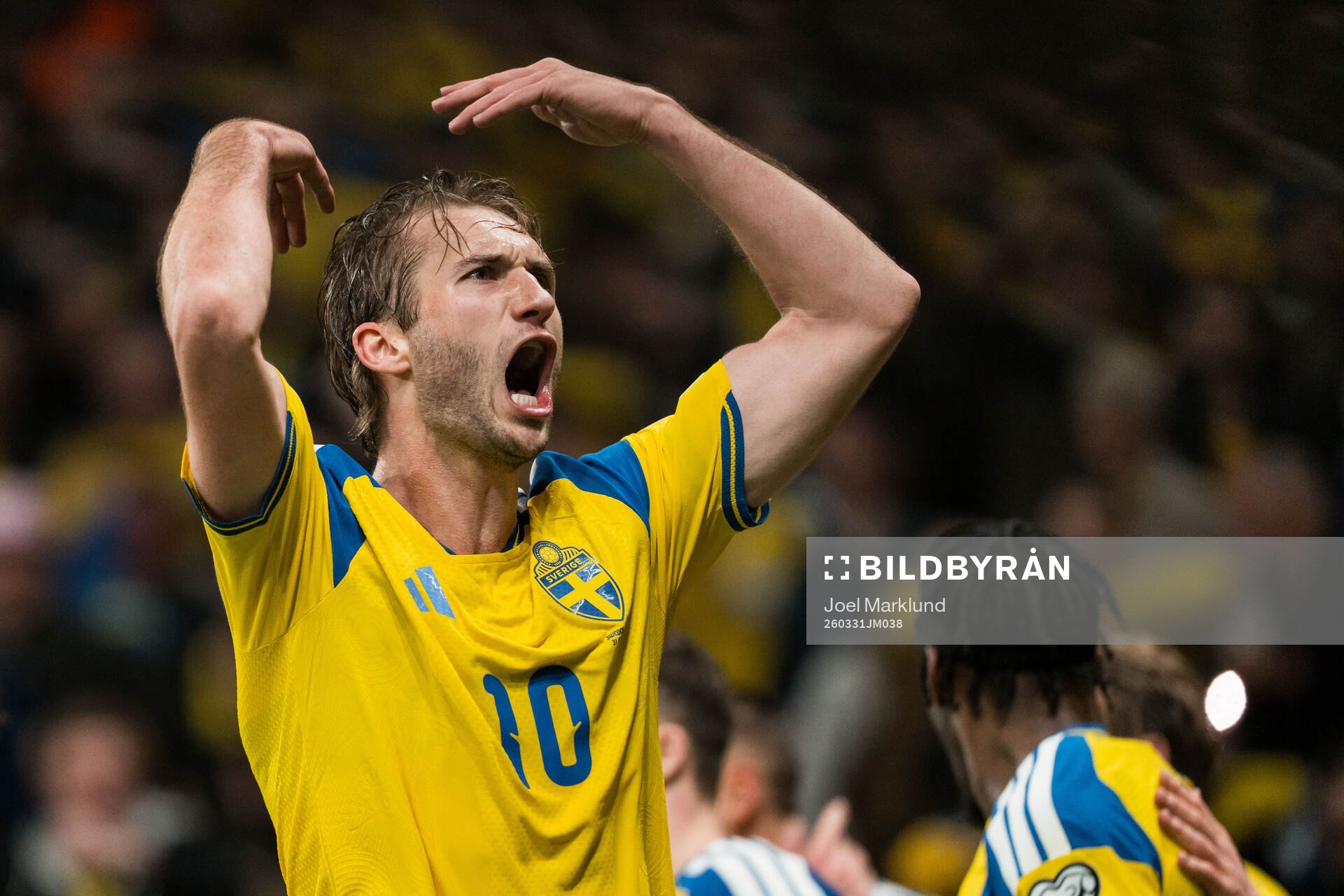 Benjamin Nygren of Sweden celebrate the 2-1 goal