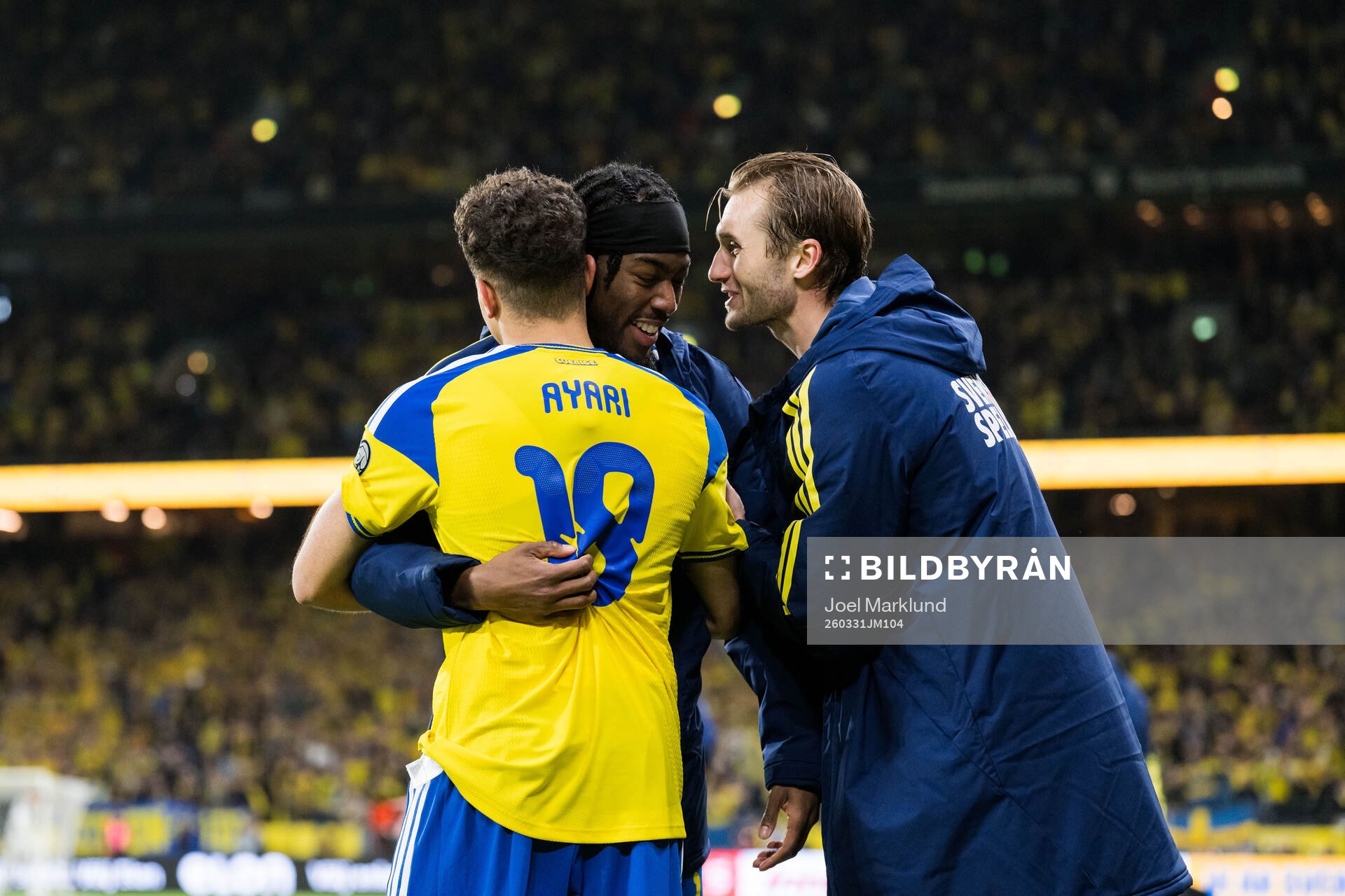 Yasin Ayari, Anthony Elanga and Benjamin Nygren of Sweden