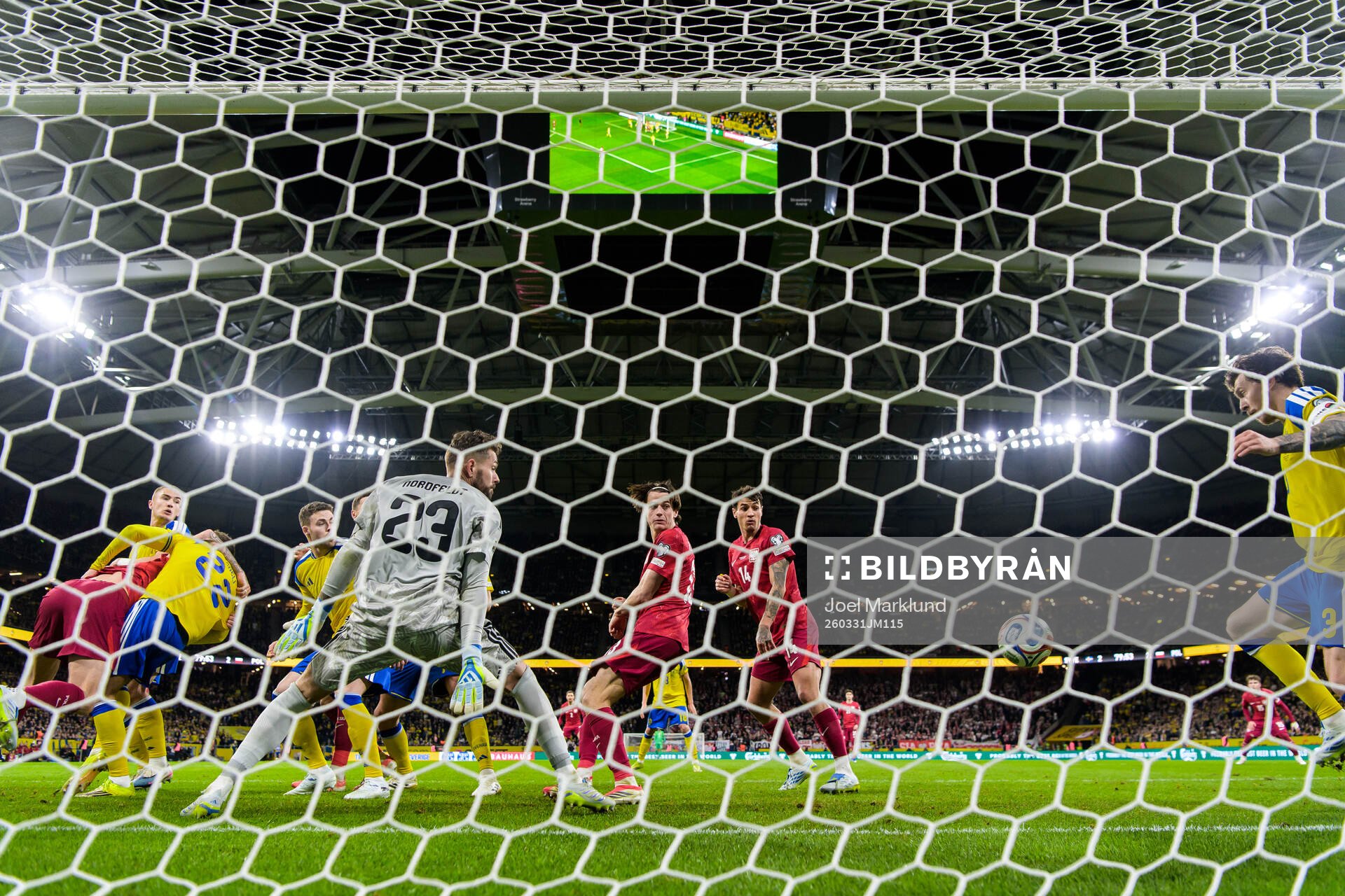 Goalkeeper Kristoffer Nordfeldt sees Victor Nilsson