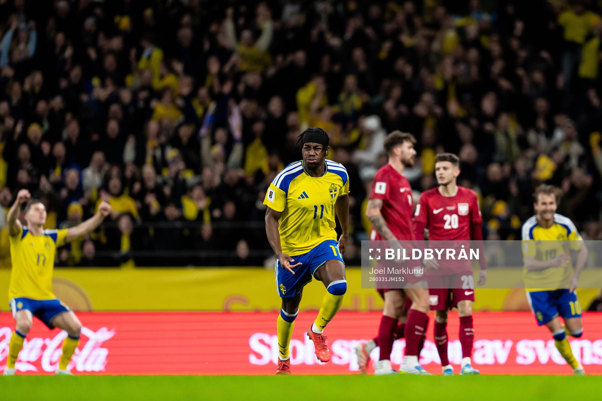 Anthony Elanga of Sweden celebrates the 1-0 goal