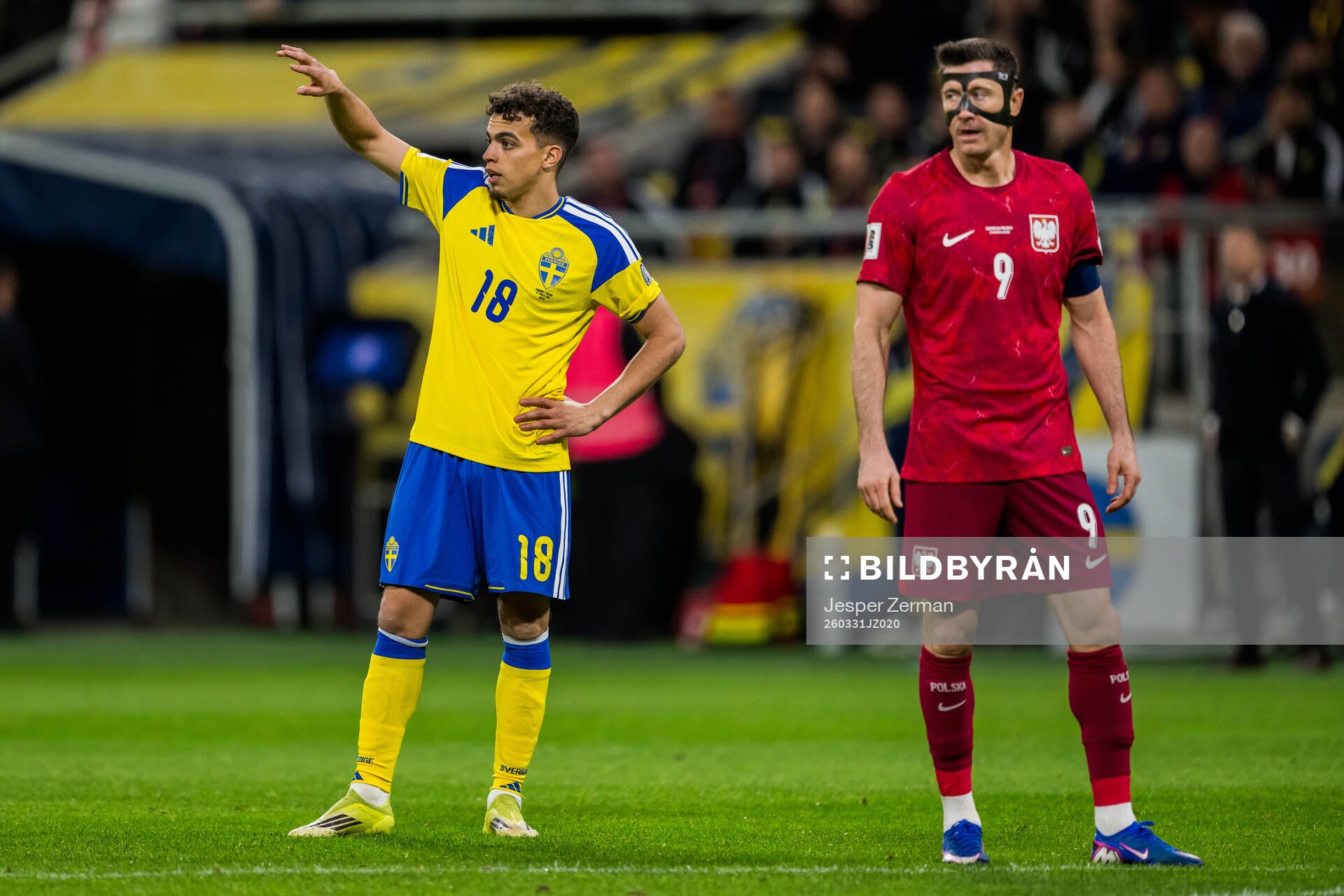 Yasin Ayari of Sweden and Robert Lewandowski of Poland