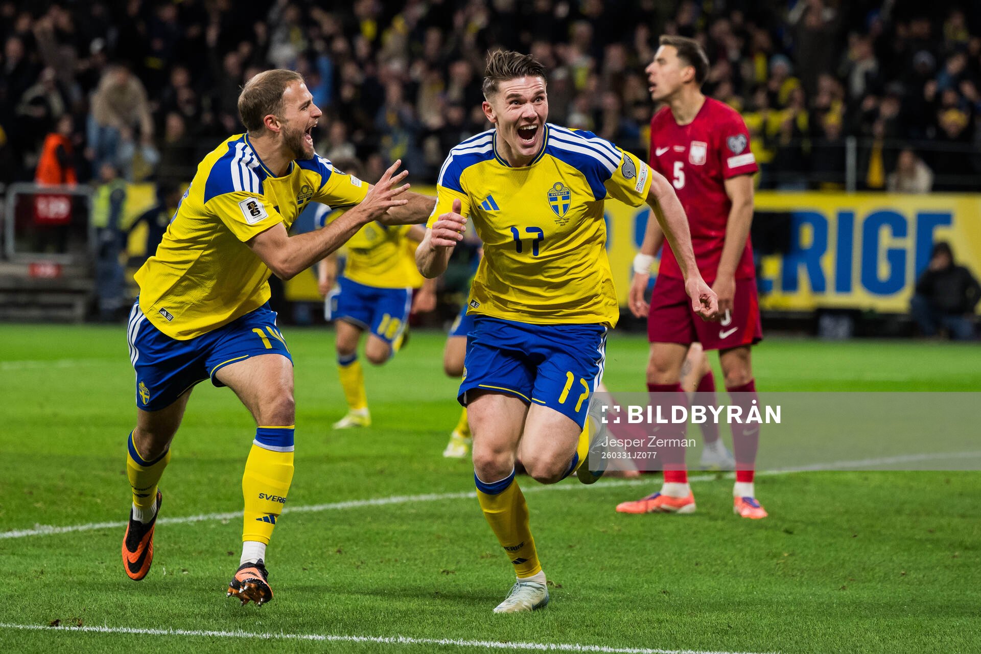 Viktor Gyökeres and Gustav Lundgren of Sweden celebrates
