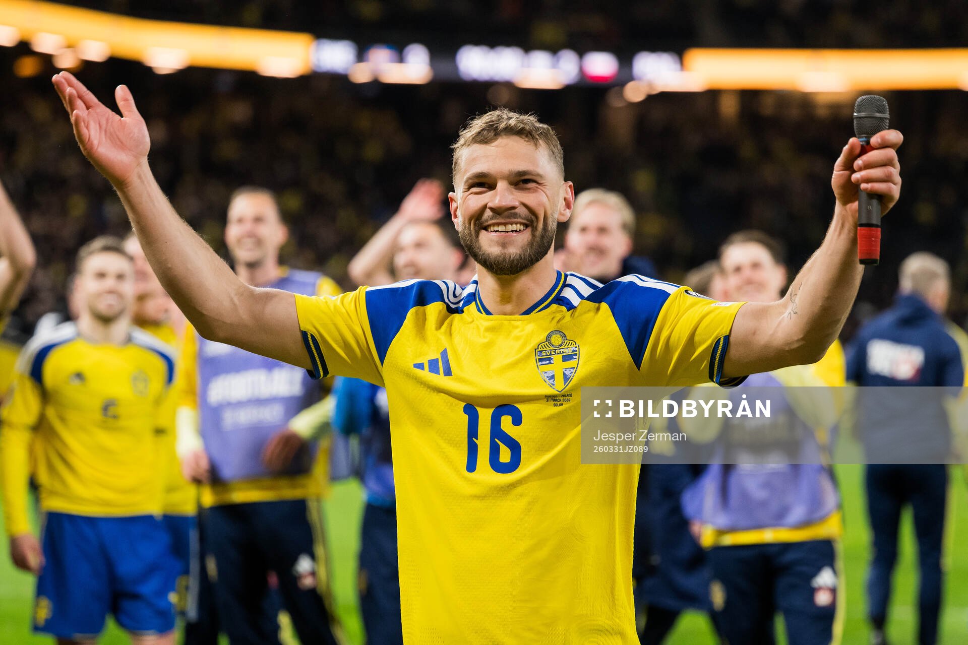Jesper Karlström of Sweden celebrates
