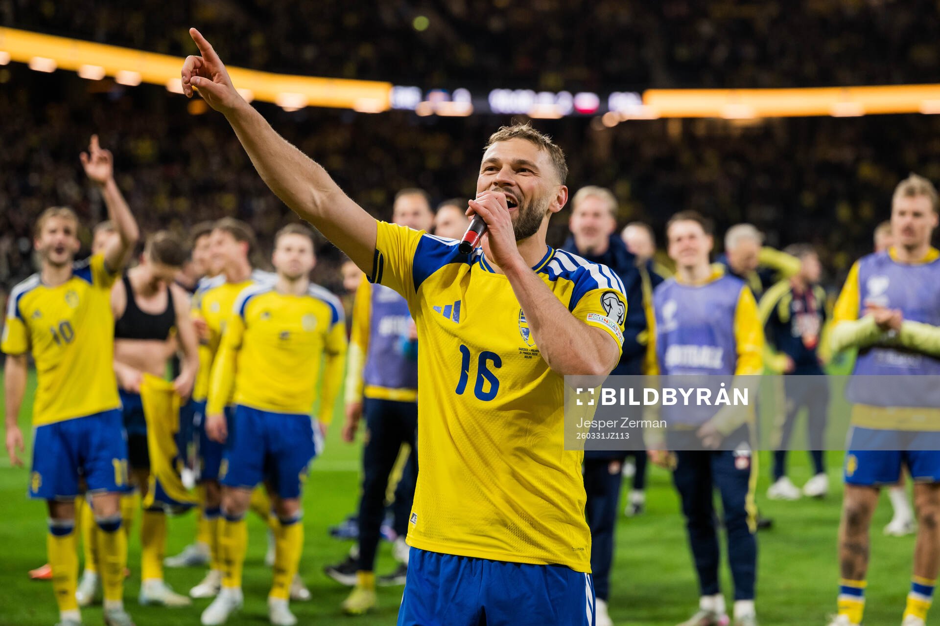 Jesper Karlström of Sweden celebrates