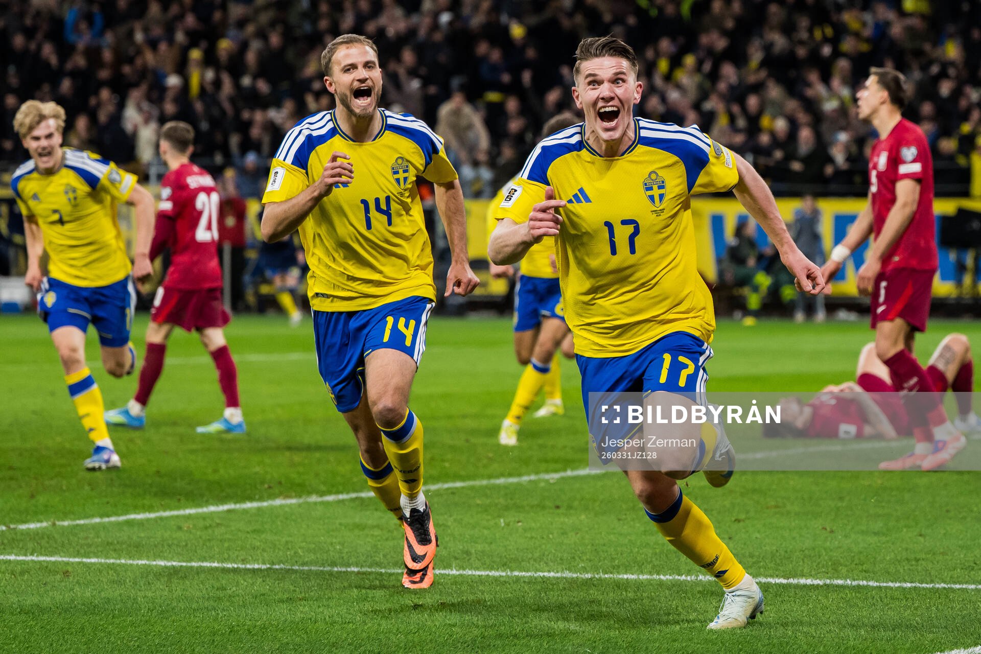 Viktor Gyökeres of Sweden celebrates