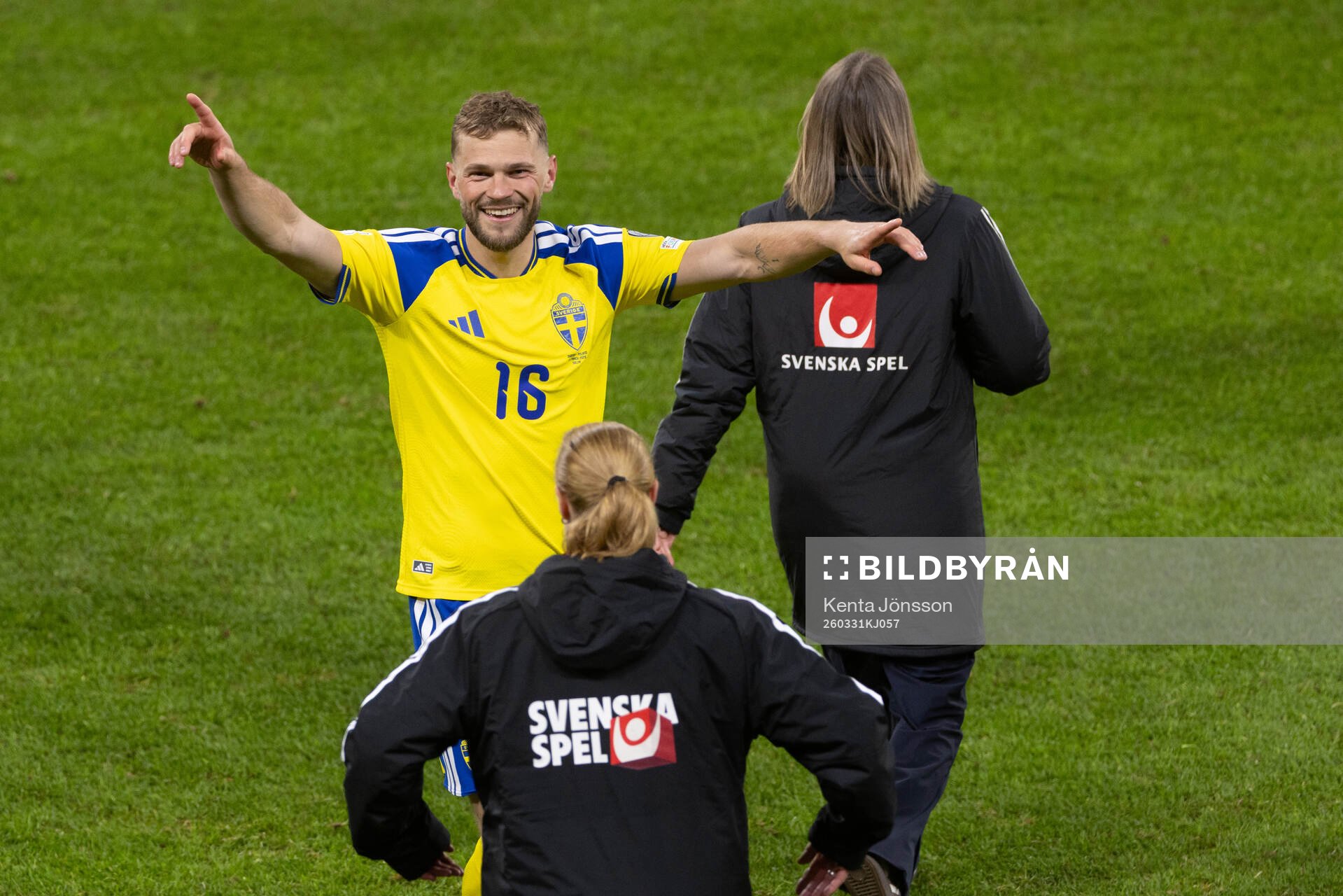 Jesper Karlström of Sweden celebrates