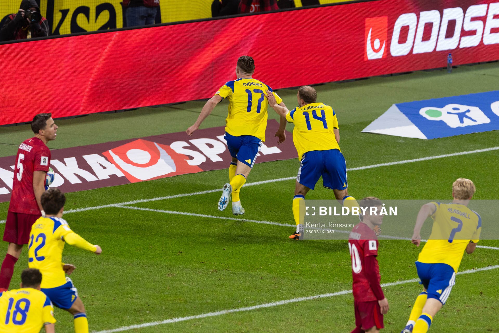 Viktor Gyökeres of Sweden celebrates