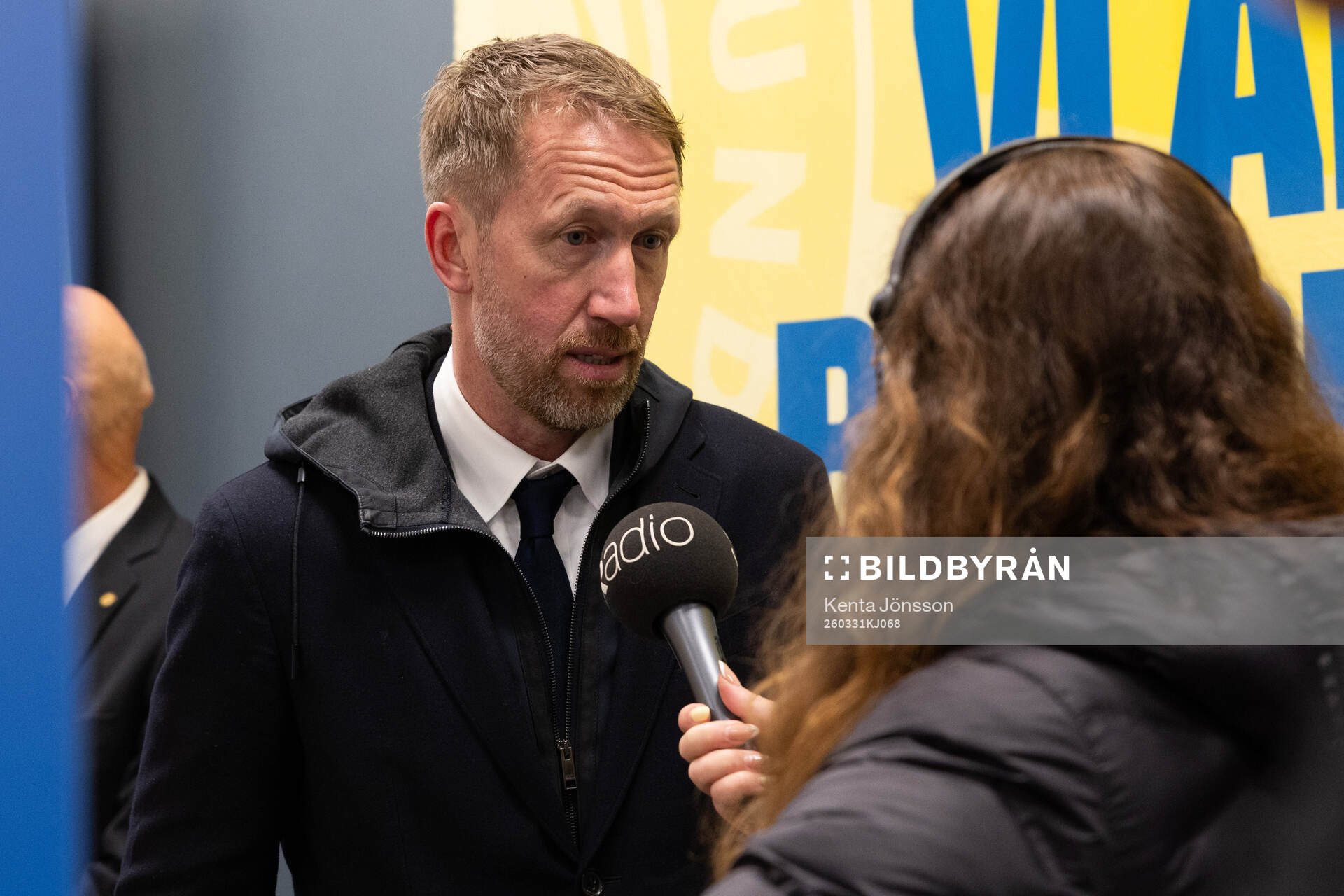 Head coach Graham Potter of Sweden is interviewed