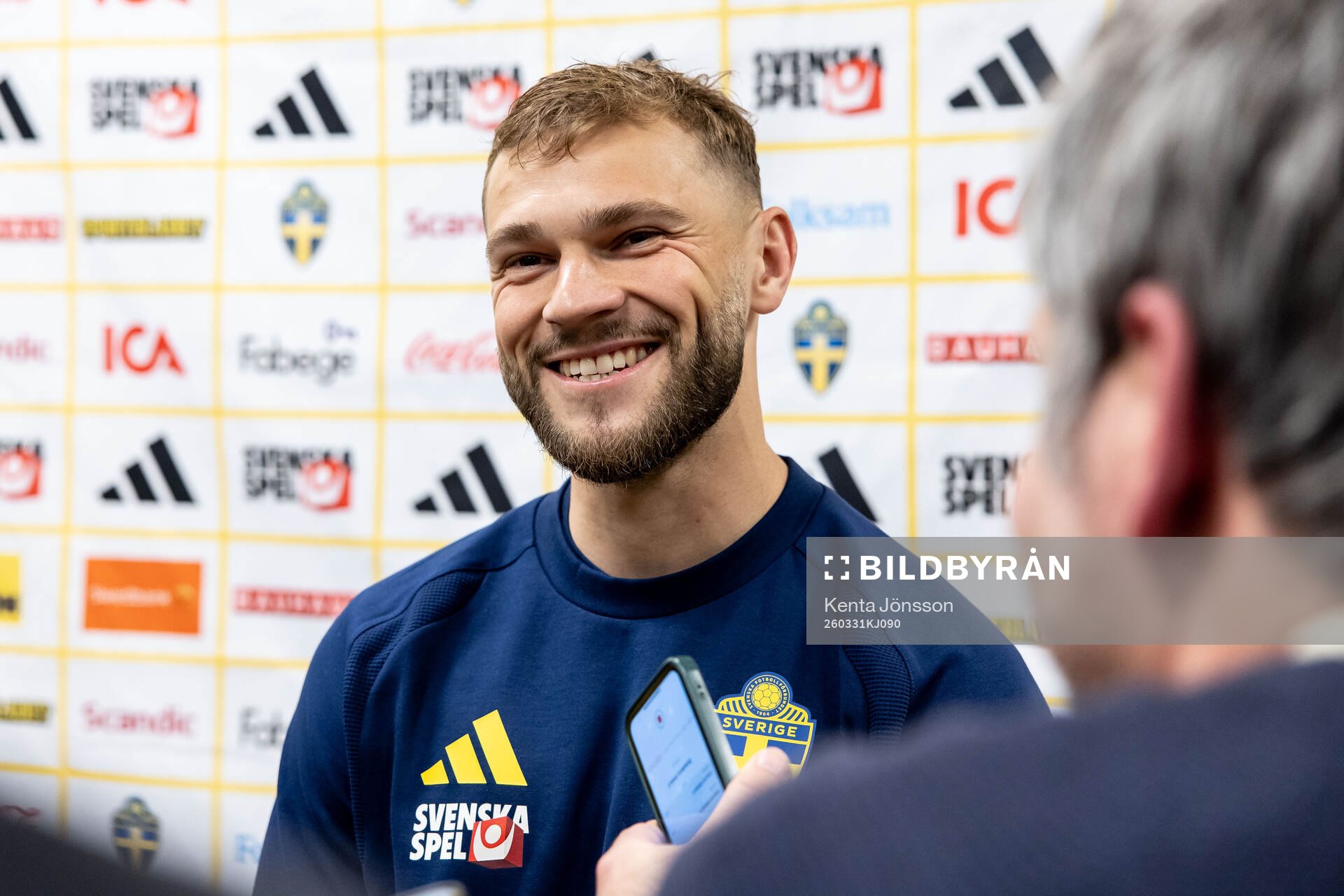 Jesper Karlström of Sweden is being interviewed