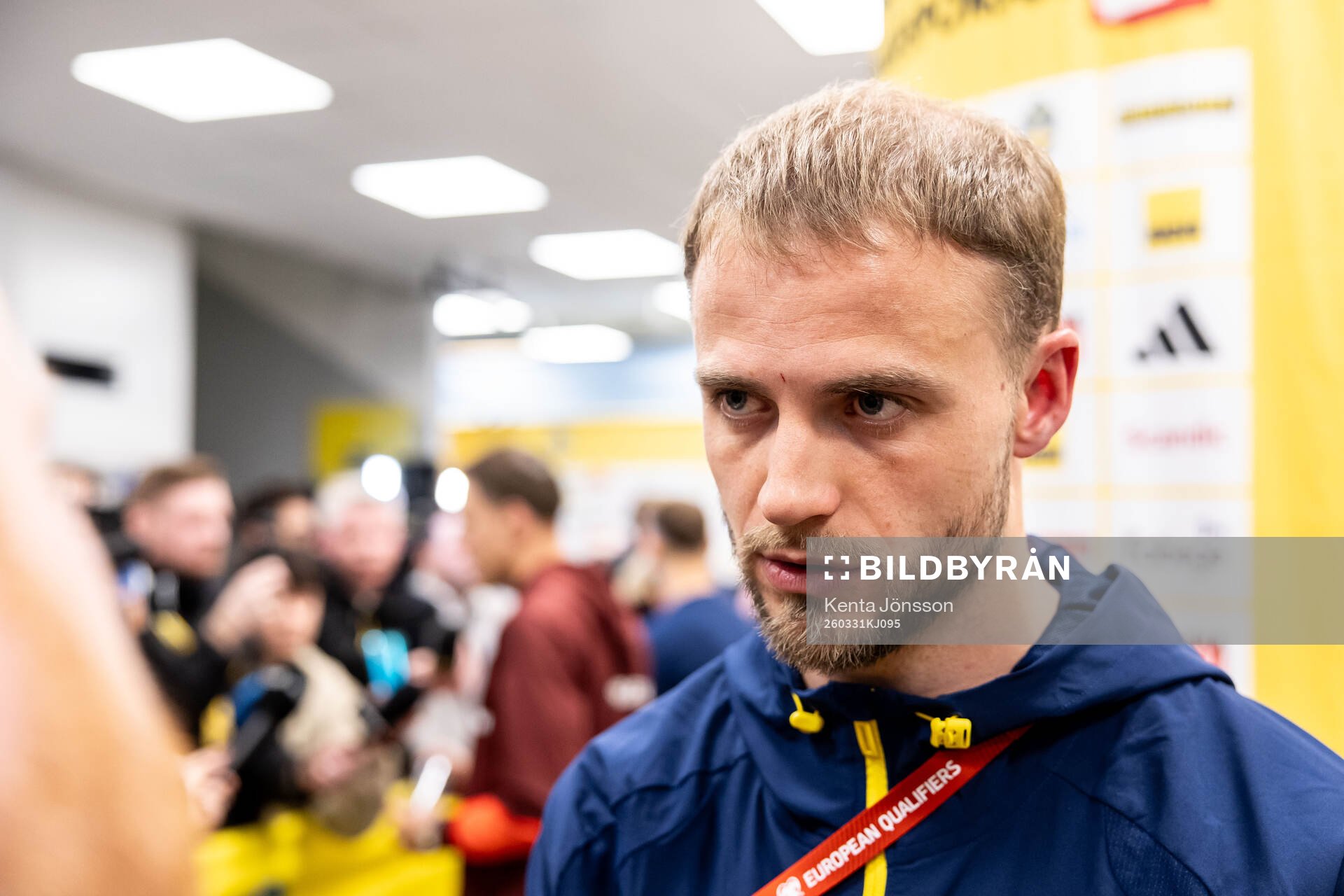 Gustav Lundgren of Sweden is being interviewed