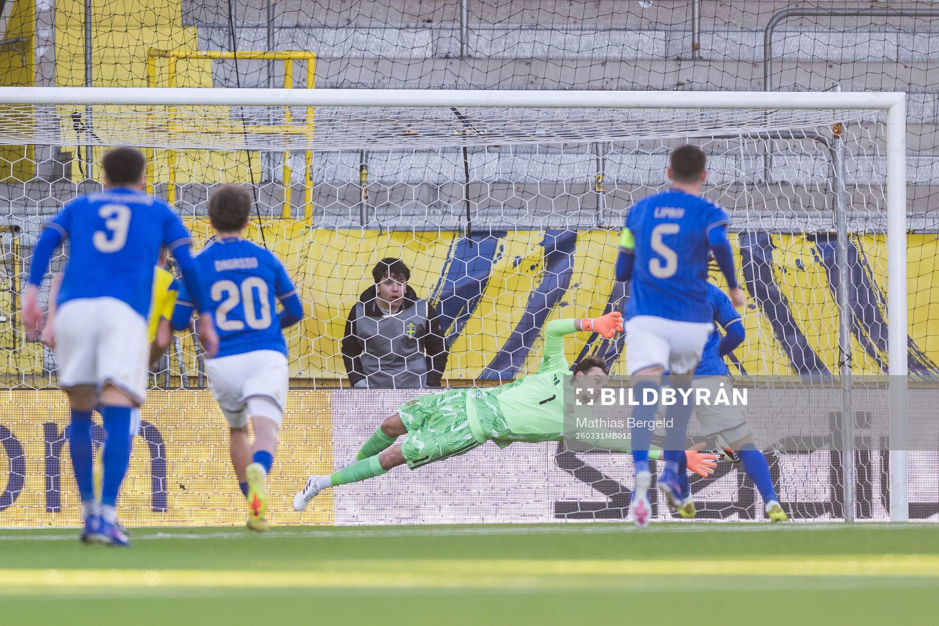 Goalkeeper Elis Bishesari of Sweden sees the ball go in to