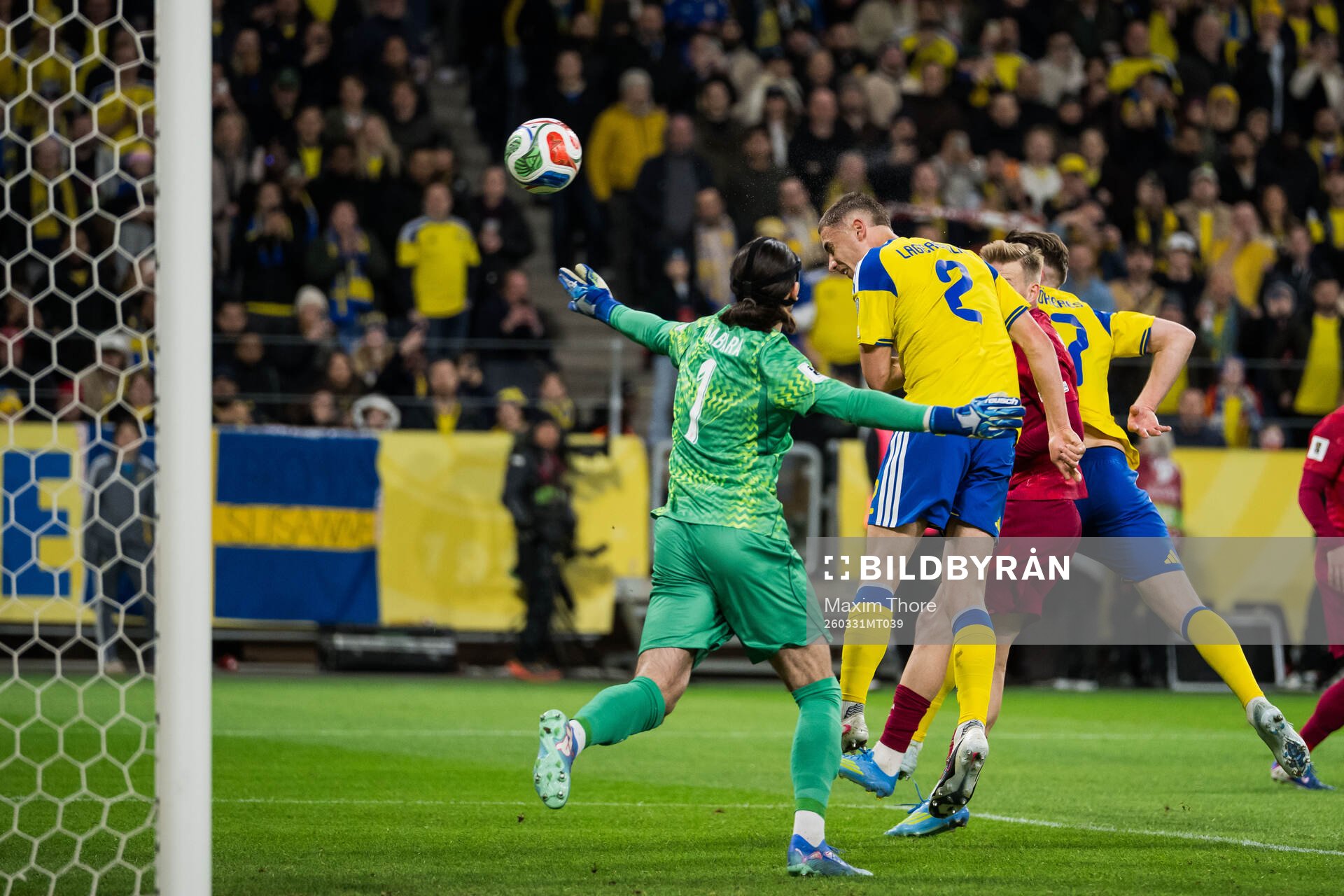 Gustaf Lagerbielke of Sweden scores the 2-1 goal against