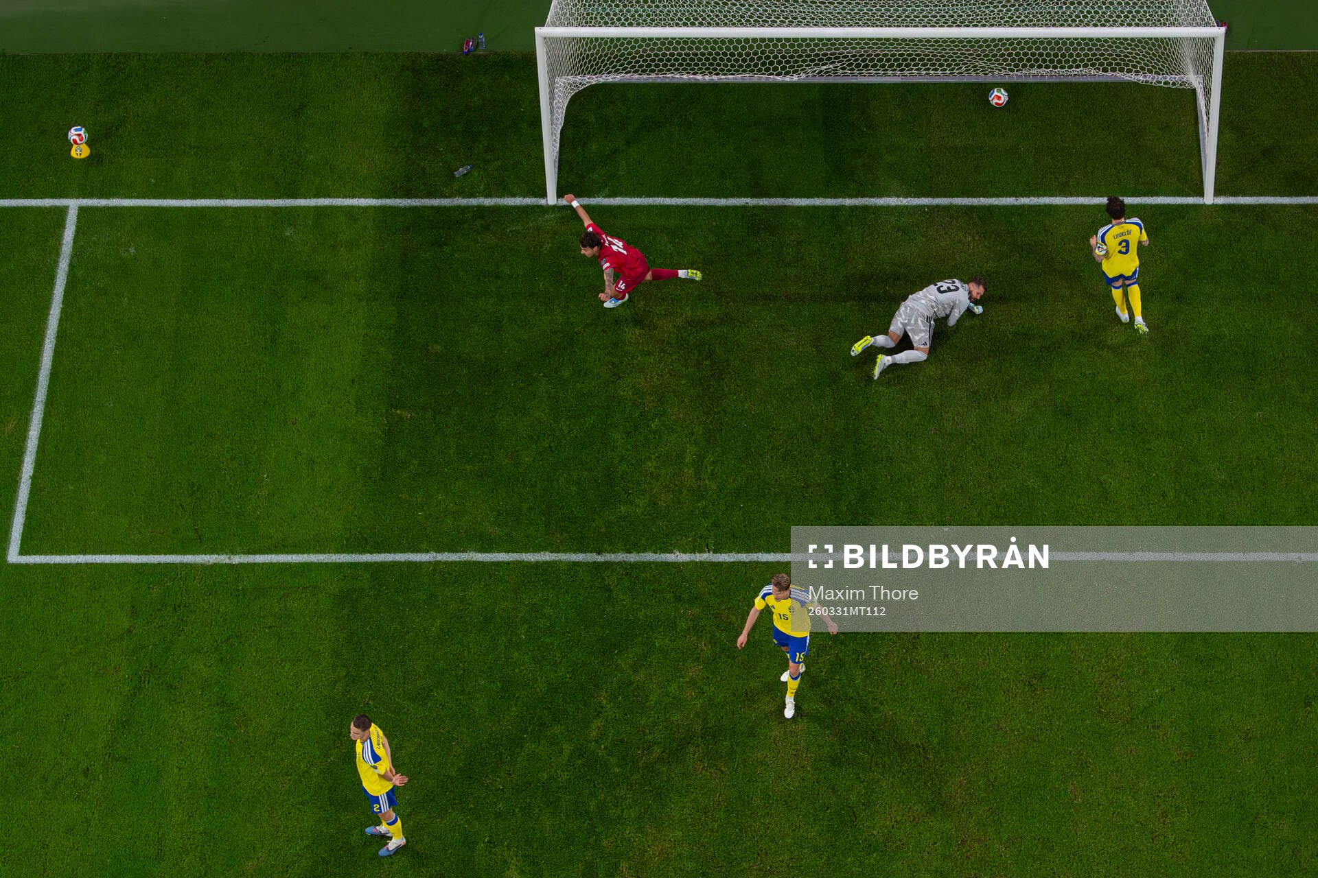 Goalkeeper Kristoffer Nordfeldt of Sweden lets in the 1-1