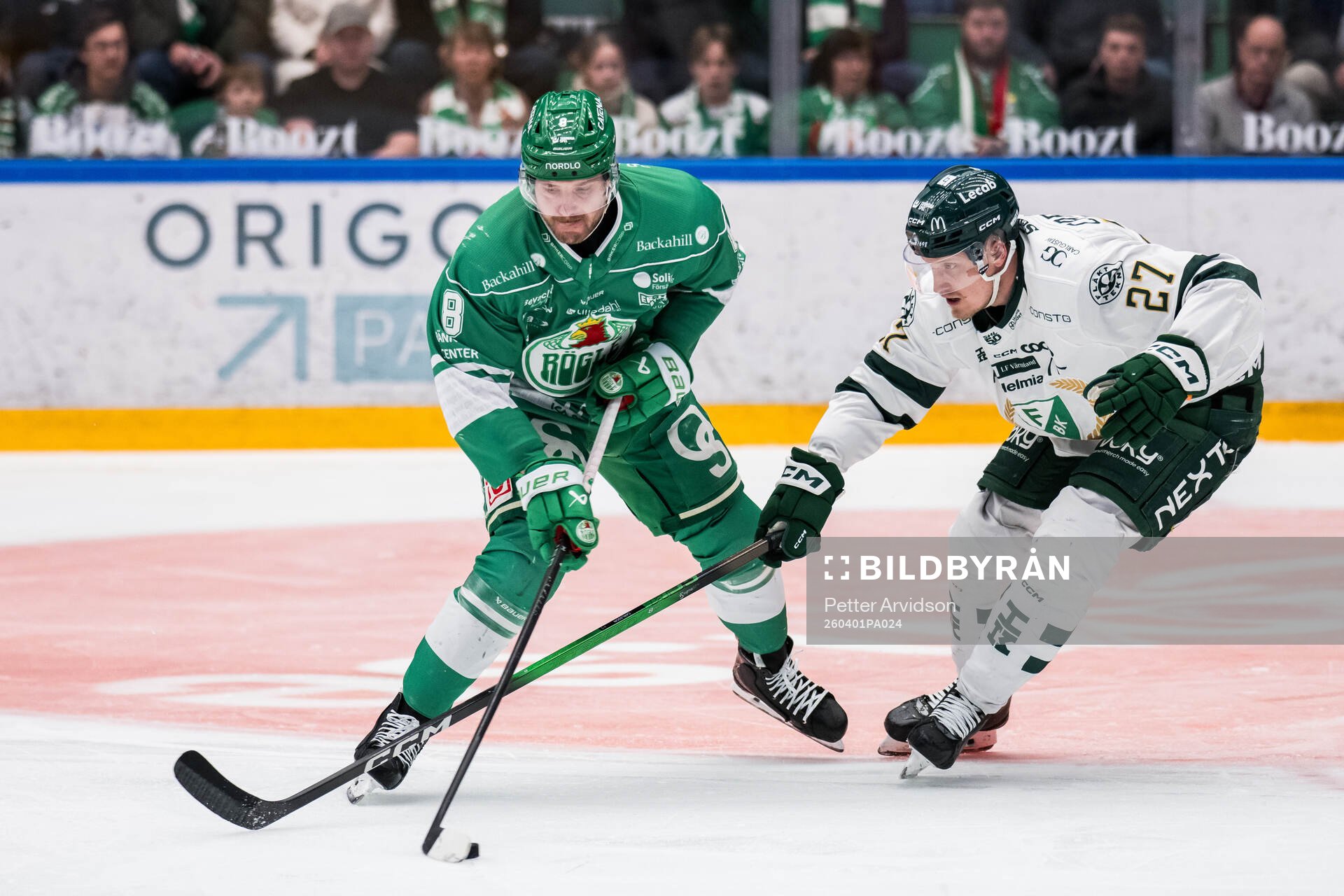 Rögles Linus Sandin och Färjestads Gabriel Carlsson